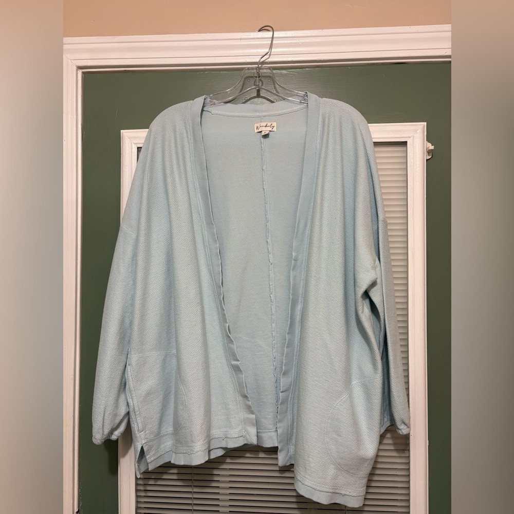 $15$ Wonderly Blue Open Cotton Cardigan Jacket with Pockets Women’s Size XL